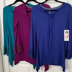 Riders by Lee Women's Lace Cuff Tunics - Blue, Purple, Teal